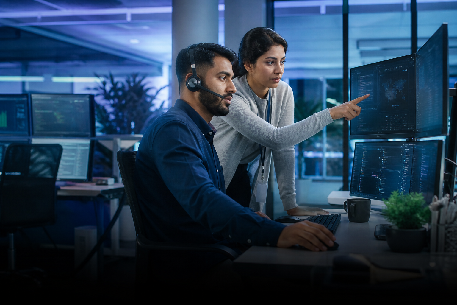 Managed IT support team monitoring business systems